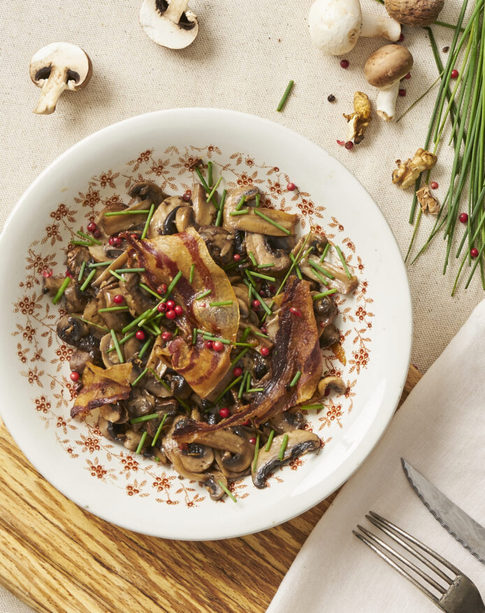 Poêlée de champignons et ventrèche de porc noir de Bigorre AOP Herbae Recettes ZOOM